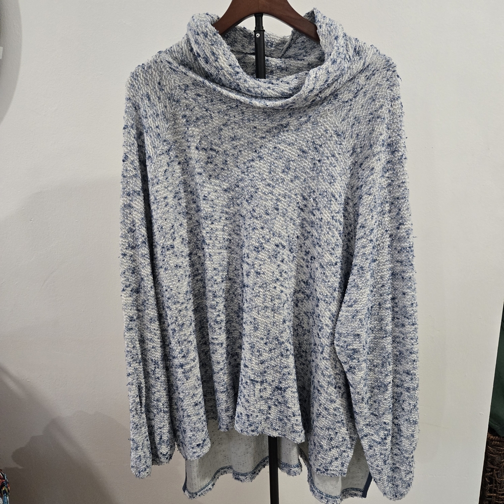 Free People XS/S Blue Speckled Cowl Neck Oversized Cozy Sweater - Picture 3 of 13